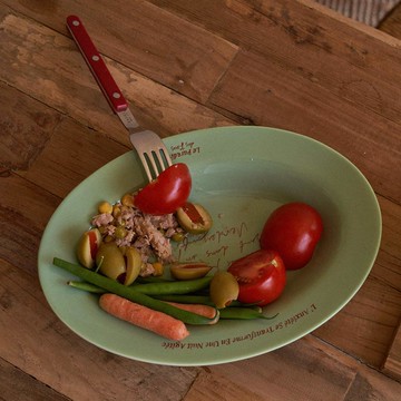 韓國 HÔTEL827 復古新樂園 橢圓淺口盤（26.5cm）綠橄欖