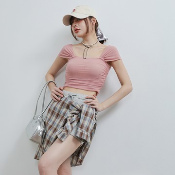 網紗皺褶背心-粉【KT224340】