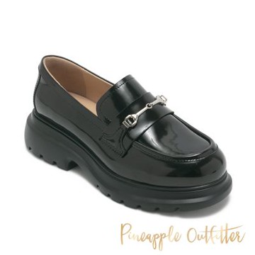 Pineapple-Outfitter-MARISA 鏡面真皮馬銜扣厚底樂福鞋-鏡黑色