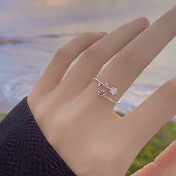 台灣現貨 五角星鋯石戒指 銀色戒指 星星戒指 五芒星 戒子 微鑲戒指 開口戒指 韓版 氣質 低調 水鑽