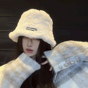 (時尚單品帽子)韓版時尚百搭加絨保暖毛毛水桶帽