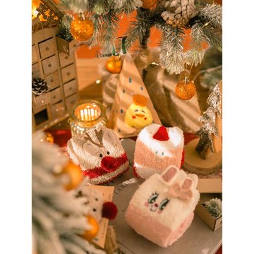 親子圣誕襪大紅襪禮盒珊瑚絨襪子女冬保暖睡眠地板襪兒童新年禮物