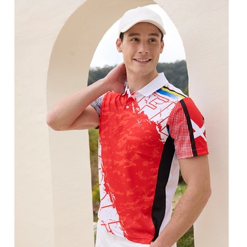 【LEIDOOE】迷彩LOGO紋男短袖POLO衫(96159)-橘