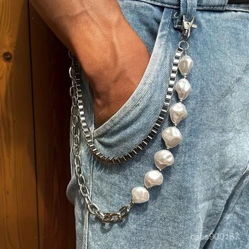 低價下殺🤩跨境不規則珍珠鏈條拚接時尚褲鏈朋克牛仔褲裙子配飾型男辣妹腰鏈 MBNZ
