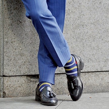 GREEN BLISS 有機棉襪 - [條紋系列 ] Kalmia 紅口藍黃條紋 中長襪 (男/女)