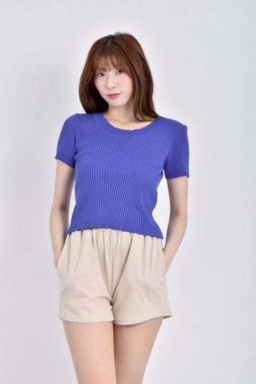 (S) 圓領素面藍色短袖上衣
