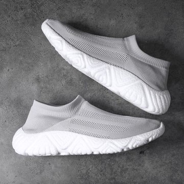 夏季男士時尚潮流透氣一腳蹬懶人休閑百搭布鞋飛織襪子網面運動鞋