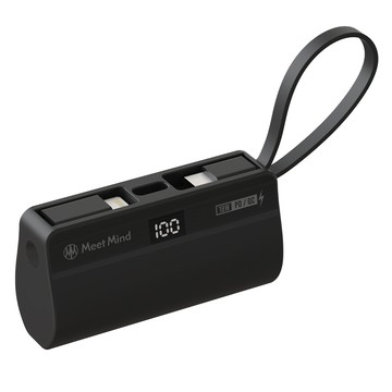Meet Mind PD/QC 直插式行動電源 口袋行動電源 支援蘋果安卓手機 隱藏式手機支架 LED燈 數字電量顯示  PB5000  黑色