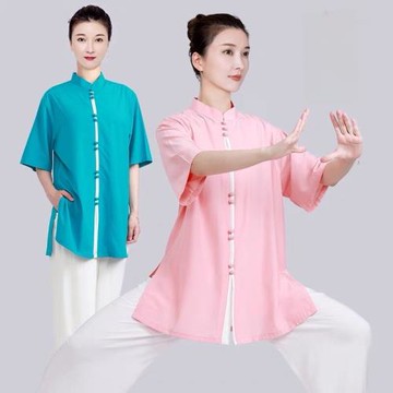 小和山太極服女新款洋氣棉麻亞麻太極拳練功服男夏季服裝短袖休閑