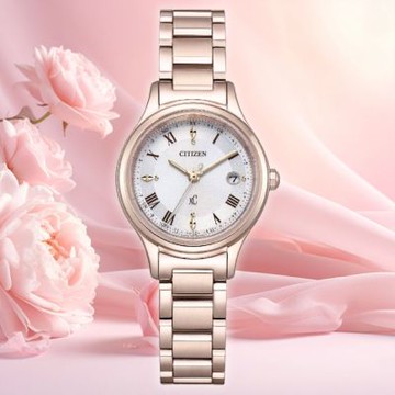 CITIZEN星辰 ES9497-96A 光動能電波對時萬年曆櫻花粉紅金女士腕錶  27.0mm