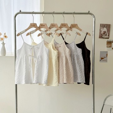 【Fee隔日到貨5色】兩面穿立體緹花雙綁帶細肩帶吊帶背心罩衫🔥日系韓系綁帶造型罩衫背心 外搭背心 疊穿外罩背心