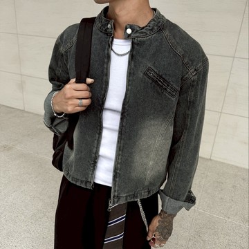 【AMERO】男女款 立領牛仔外套 水洗 合身 復古風