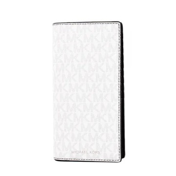 MICHAEL KORS 男款 Cooper 緹花LOGO防刮十字紋對開長夾-白色