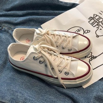 白色高幫帆布鞋女學生韓版百搭板鞋ins潮小白鞋2024春新款女鞋子
