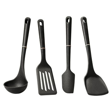 MEYER 美亞 TOOLS & GADGETS 矽膠廚房配件4件組  黑色  1套  矽膠鍋鏟 + 矽膠湯杓 + 矽膠抹刀 + 尼龍鍋鏟