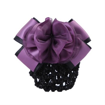 護士頭花發網紫色清新造型簡約。可愛舞蹈工作盤發夾蝴蝶結丸子頭1入