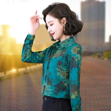 2025秋裝新款雪紡襯衫女長袖小碎花上衣時尚小衫洋氣中年媽媽襯衣