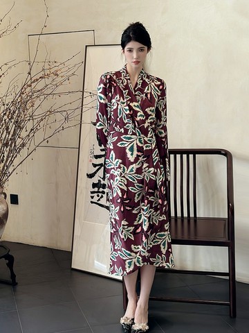 【印花】新中式復古中國風 長袖連衣裙