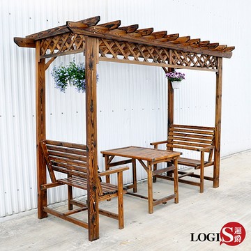 LOGIS｜木屋花園實木亭子廊架桌椅 戶外涼亭 花架盆裁 葡萄架 陽台庭院 庭園椅 景觀花園 FFD95-TA