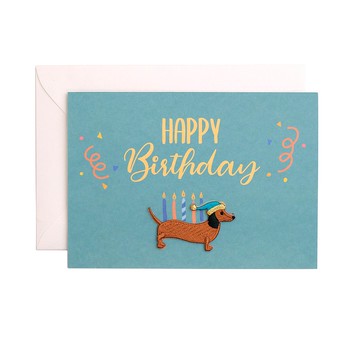 Amazing刺繡布貼卡片- Happy Birthday狗