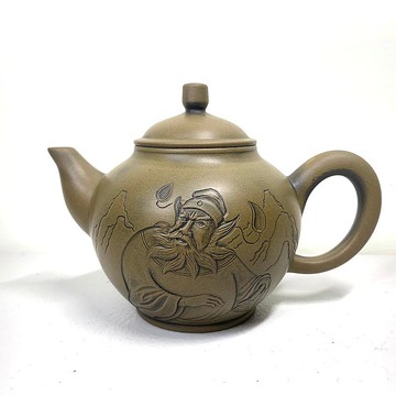 台灣【段泥】雕刻鍾馗(去惡存善)窯變壺