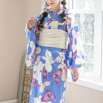 日本 Catherine Cottage - 夢幻2way純棉兵兒帶浴衣(可當洋裝)-鳶尾花-寶藍
