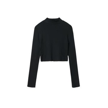 歐美辣妹風半高領修身長袖打底衫女秋冬針織緊身內搭短款加絨上衣