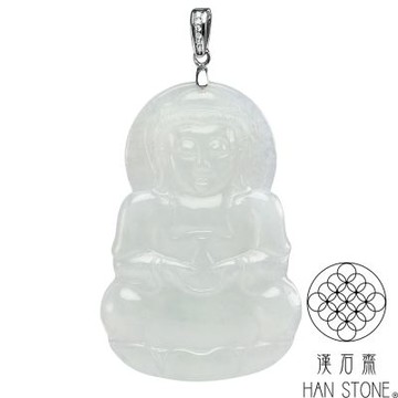 【漢石齋】天然翡翠A貨 觀音玉佩吊墜 冰糯種(32*47*4.8mm)