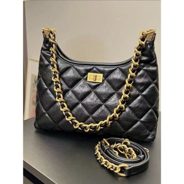 小眾時尚hobo高級感單肩斜挎方包24A油蠟皮黑金腋下包大號餃子包