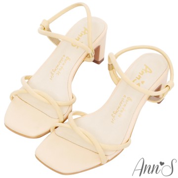 Ann’S微成熟-立體圓條方頭扁跟拉帶涼鞋-杏