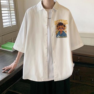 港風襯衫男短袖夏季薄款ins潮牌痞帥氣冰絲襯衣大碼休閑百搭外套