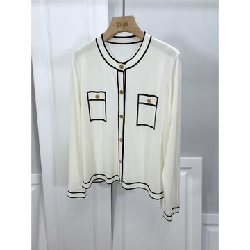 非常柔軟！法式優雅小香風小開衫女2025春新款撞色拼條圓領針織衫