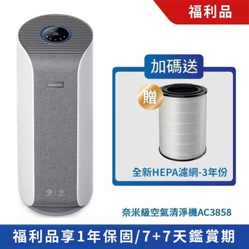 ★官方福利品 送3年份濾網★飛利浦奈米級抗敏空氣清淨機 (AC3858/83)適用26坪-保固1年
