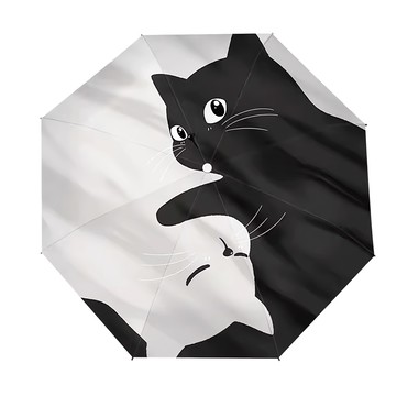 Well Life 悅生活 GoTrip微旅行 晴雨傘 三折自動款 4個套裝  太極貓 白色 + 黑色