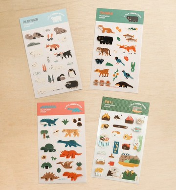 A6透明圖鑑貼紙四款 - 黃間壽司 / 臺灣動物 / 極地動物 / 侏儸紀