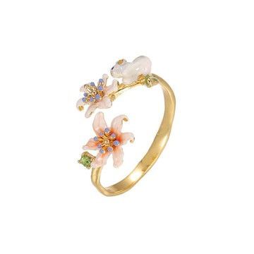 【巴黎精品】現貨+預購 戒指琺瑯開口戒-百合花朵兔子指環女飾品a1gf50