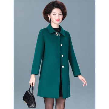 中老年女秋冬裝洋氣雙面呢子大衣氣質大碼媽媽裝高貴夫人毛呢外套