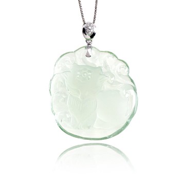 【正佳珠寶】綠水晶 頂級極淨智慧九尾狐狸 9.8g 綠水晶吊墜18K金