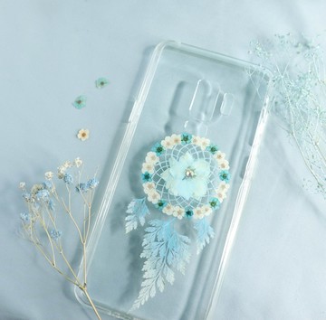 押花捕夢網手機殼 | 白、藍色