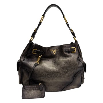 【二手名牌BRAND OFF】PRADA 普拉達 金屬棕色 Daino 皮革 肩背包 BR3778