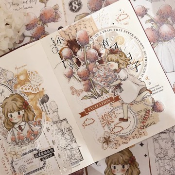 千日紅  復古可愛人物/花 PET 和紙膠帶 手帳拼貼