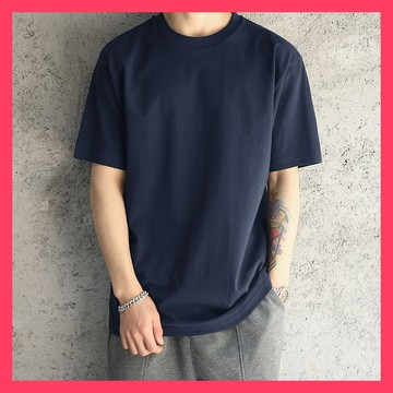 WIT#寬短袖身素踢 | 美式 | 純棉寬短T | 短袖男 | 素踢 | 重磅t恤 | 透氣短袖 | 夏季深藍色藏青色