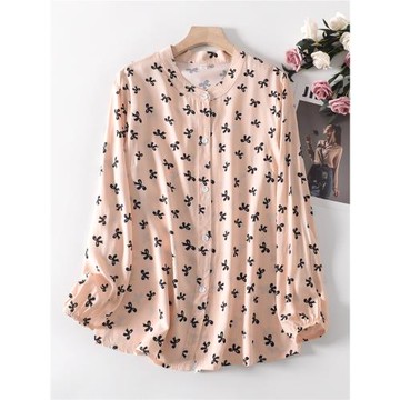 大碼人造棉上衣棉綢襯衫OL女夏季薄款防曬寬松休閑綿綢長袖襯衣