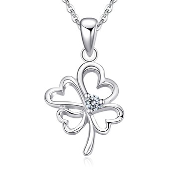 925純銀項鍊．愛心幸運草．0.1克拉丨客製刻字