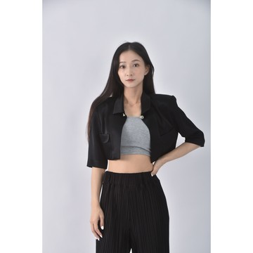 (S) o girl翻領黑色罩衫二手衣