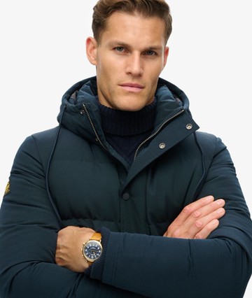 Superdry Men's Everest Short Hooded Puffer Jacket Navy Size: L