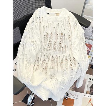 鏤空涼感破洞體恤男女夏季2025新款設計感小眾寬松針織衫長袖上衣