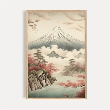 富士櫻雲 / 日式古典水墨富士山裝飾畫