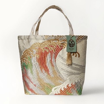 獨一無二真絲和服袋帶托特包, 日本手工刺繡升級改造包, 和風藝術