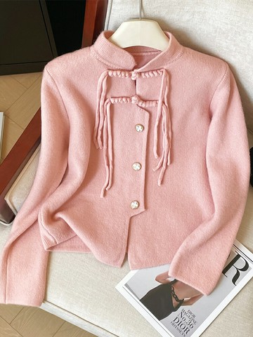 新中式盤扣毛衣開衫女秋冬季新款復古洋氣減齡寬松針織衫上衣